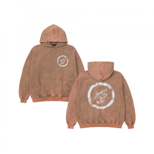 Oversized hoodie vintage-effect beige planet