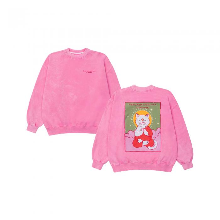 Sweatshirt pink boiled cat Buddha