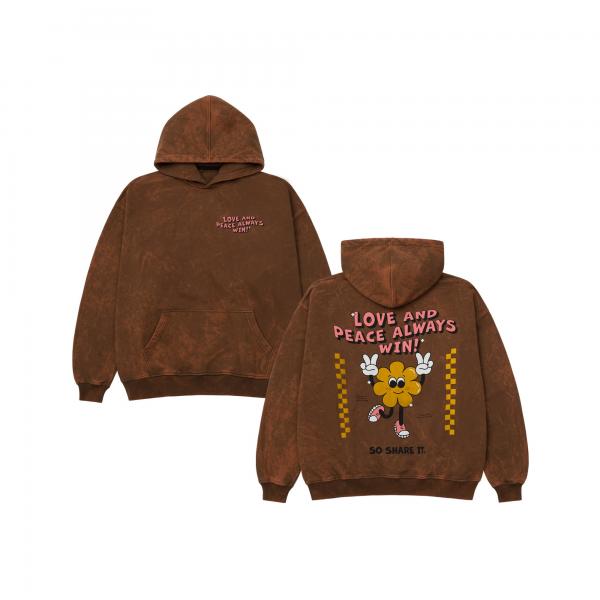 Oversized hoodie vintage-effect chocolate love and peace are always win