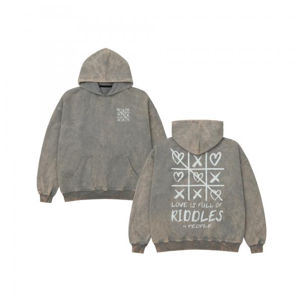 Oversized hoodie vintage-effect grey love is full of riddles