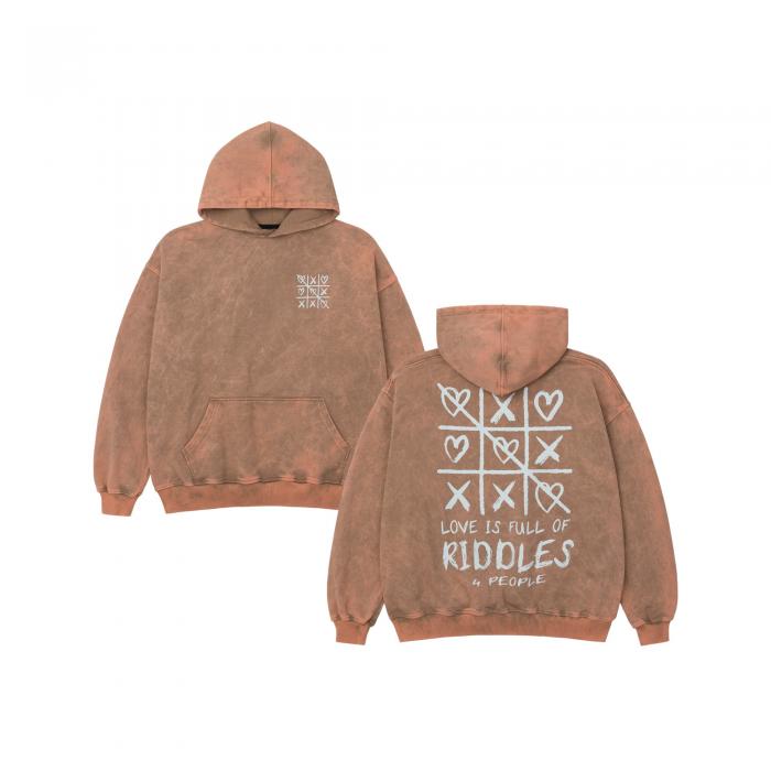 Oversized hoodie vintage-effect beige love is full of riddles