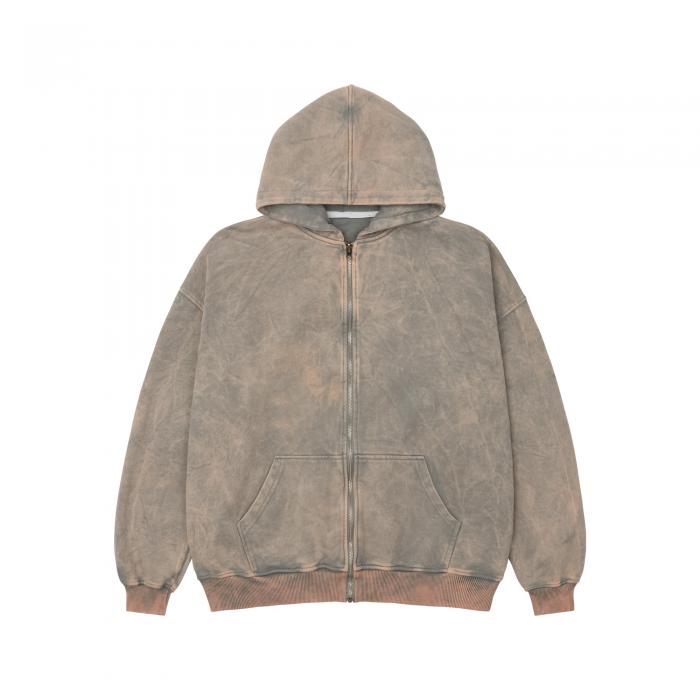 Oversized zip hoodie vintage-effect grey