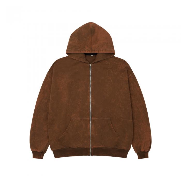 Oversized zip hoodie vintage-effect chocolate