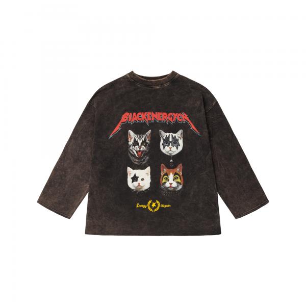 Лонгслів чорний виварений cat energy