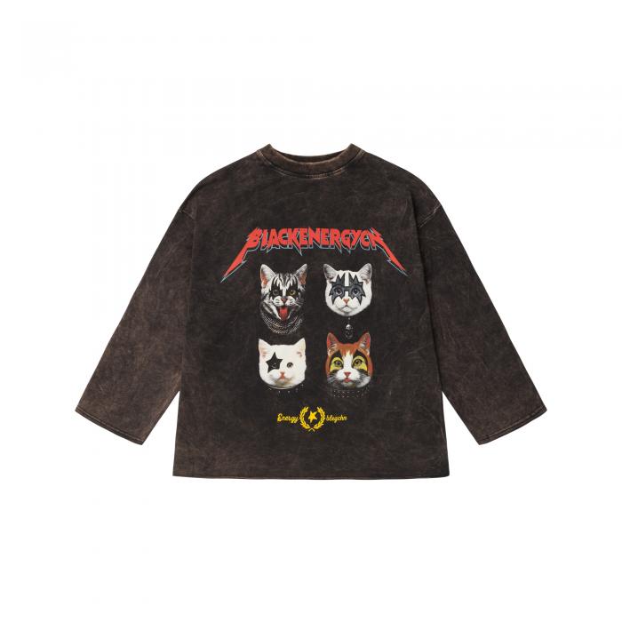 Лонгслів чорний виварений cat energy