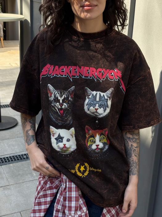Футболка оверсайз виварена чорна cat energy