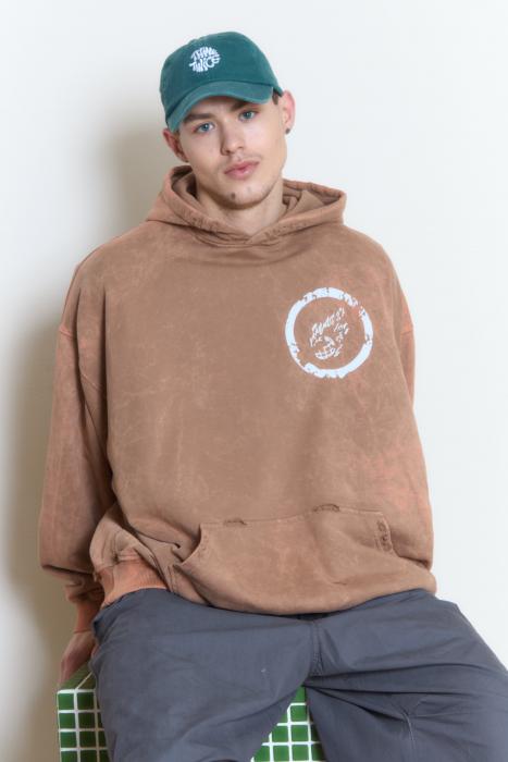 Oversized hoodie vintage-effect beige planet