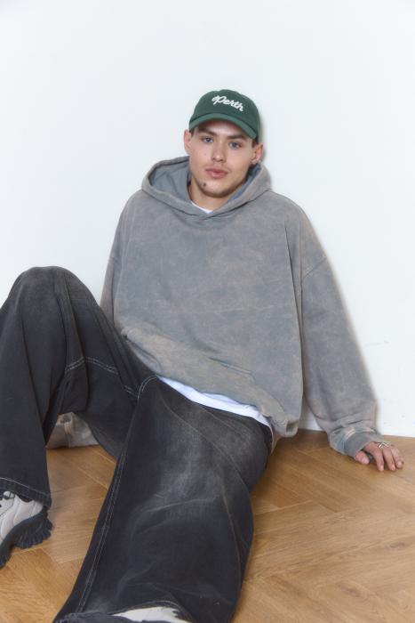 Oversized hoodie vintage-effect grey